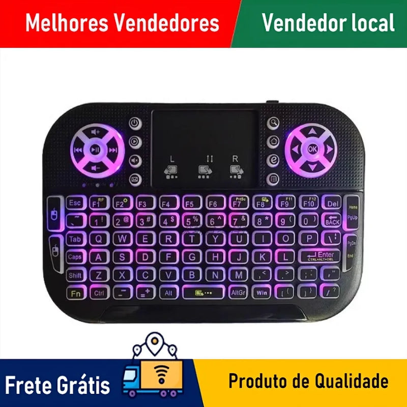 Mini Teclado Keyboard Sem Fio Wireless Iluminado Luz Led RGB serve para SMART TV, TVBOX ENVIO RAPIDO PARA TODO BRASIL