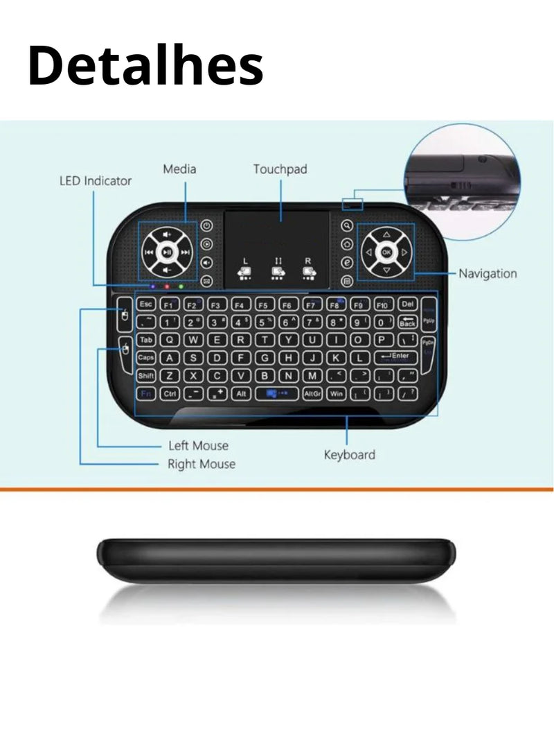 Mini Teclado Keyboard Sem Fio Wireless Iluminado Luz Led RGB serve para SMART TV, TVBOX ENVIO RAPIDO PARA TODO BRASIL