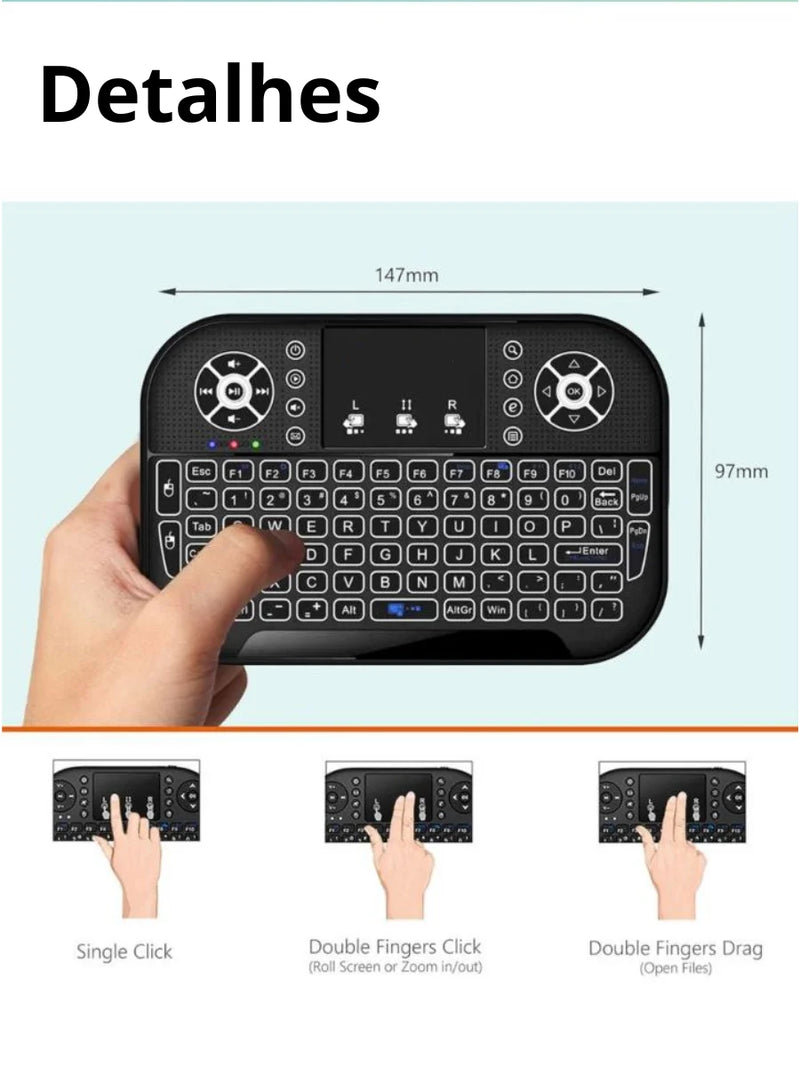 Mini Teclado Keyboard Sem Fio Wireless Iluminado Luz Led RGB serve para SMART TV, TVBOX ENVIO RAPIDO PARA TODO BRASIL